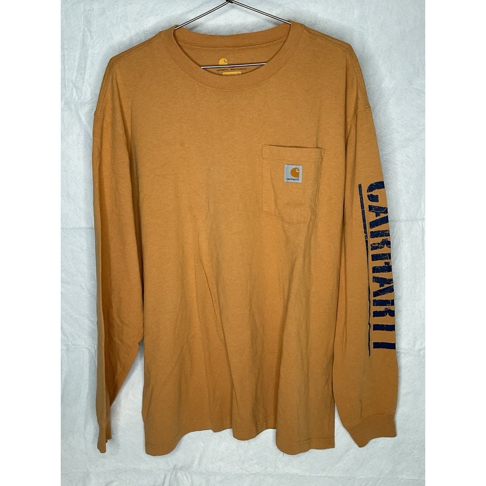 Carhartt Original Fit Pocket Long Sleeve Shirt Men's XL Gold/Mustard Sleeve Logo